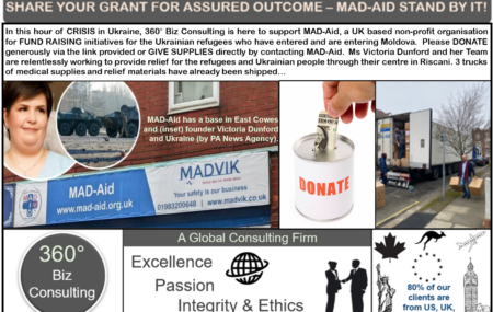 360° Biz Consulting supports non-profits of UK, USA & Canada for raising funds and grants from Federal & State agencies, Private and Community based funds. In this time of Ukrainian Crisis, we are working for MAD-Aid, a UK-based non-profit to raise funds for the refugees. Please DONATE and/or GIVE: Donations can be made via website: […]